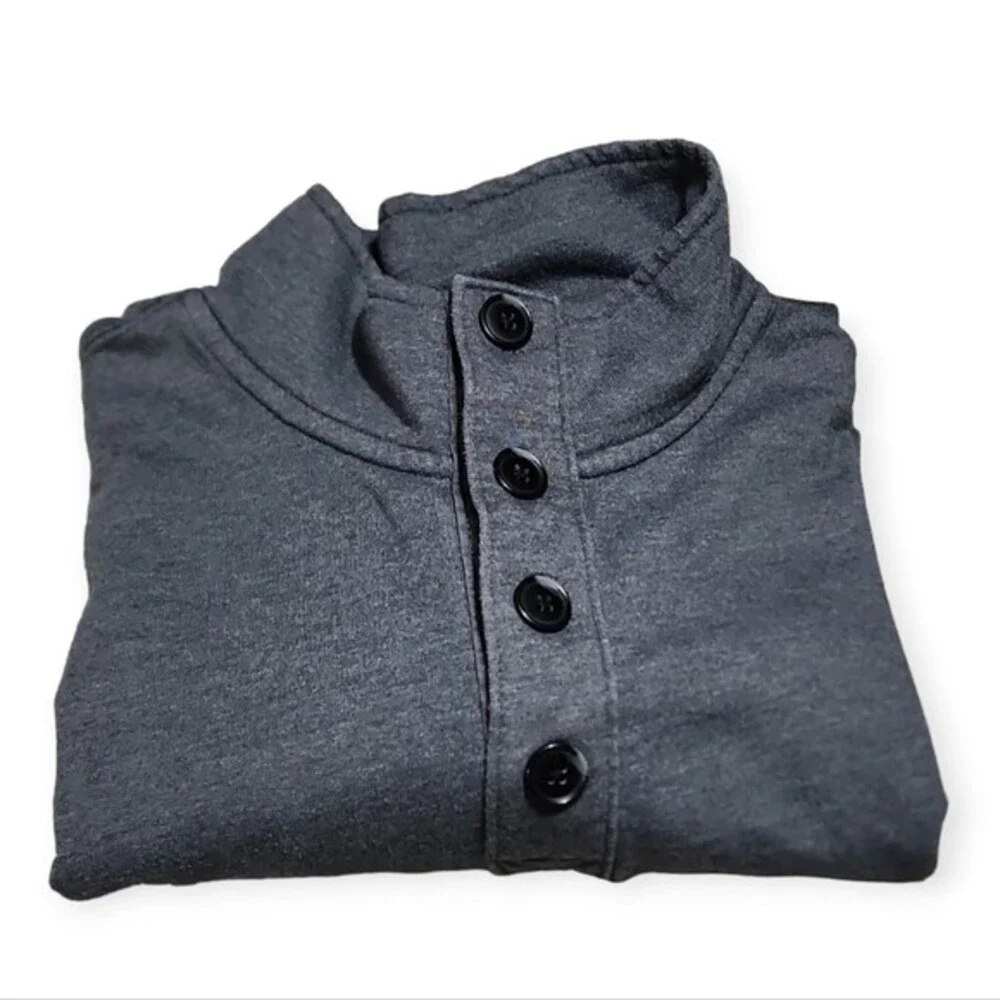 J.Crew Authentic Fleece Pullover Mens Mock Neck‎ Henley Charcoal Gray XL